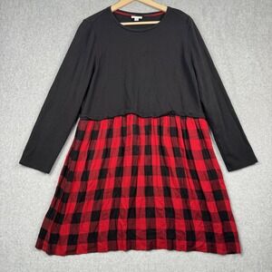 J Jill Dress Womens XL Black Red Buffalo Plaid Long Sleeve Fall Lumberjack